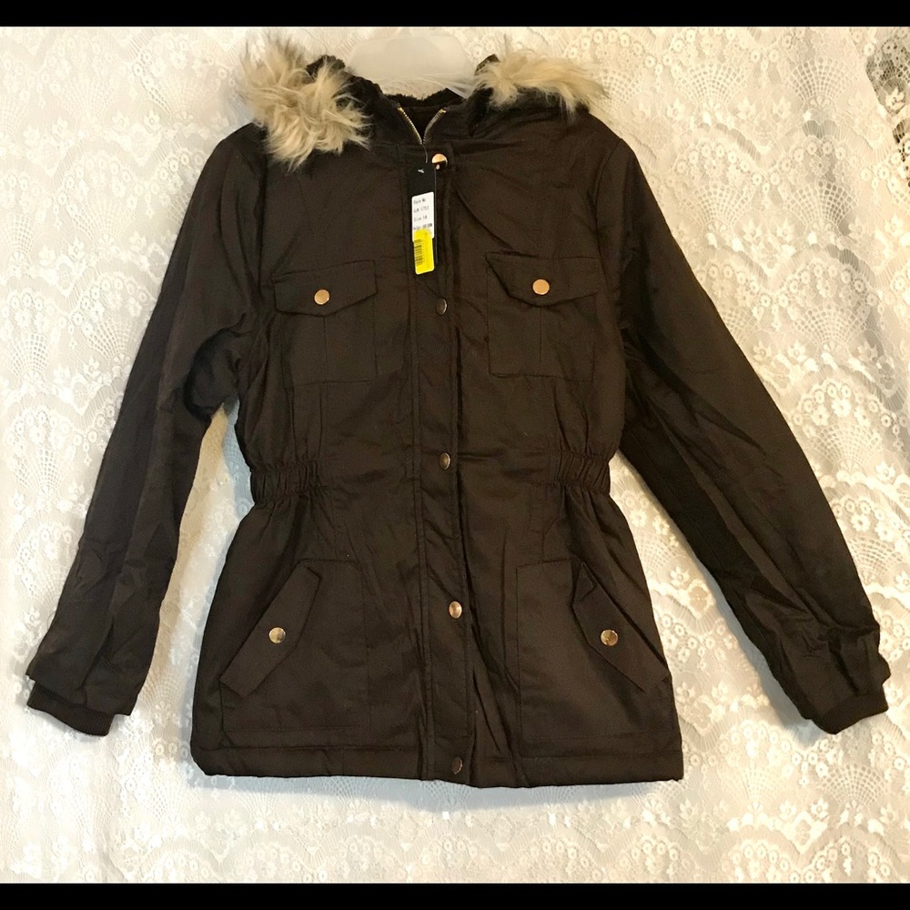 NWT Girls, Size 14, Brown, Faux Fur Hooded Coat